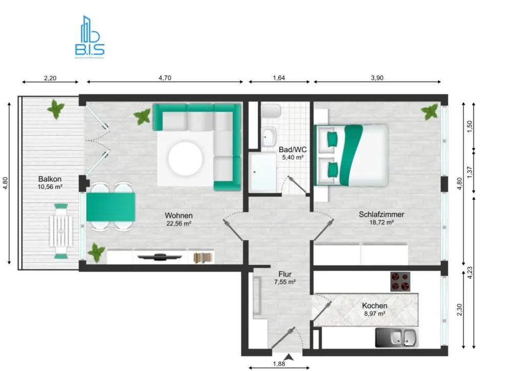 Grundriss 8OG Wohnung Nr 212